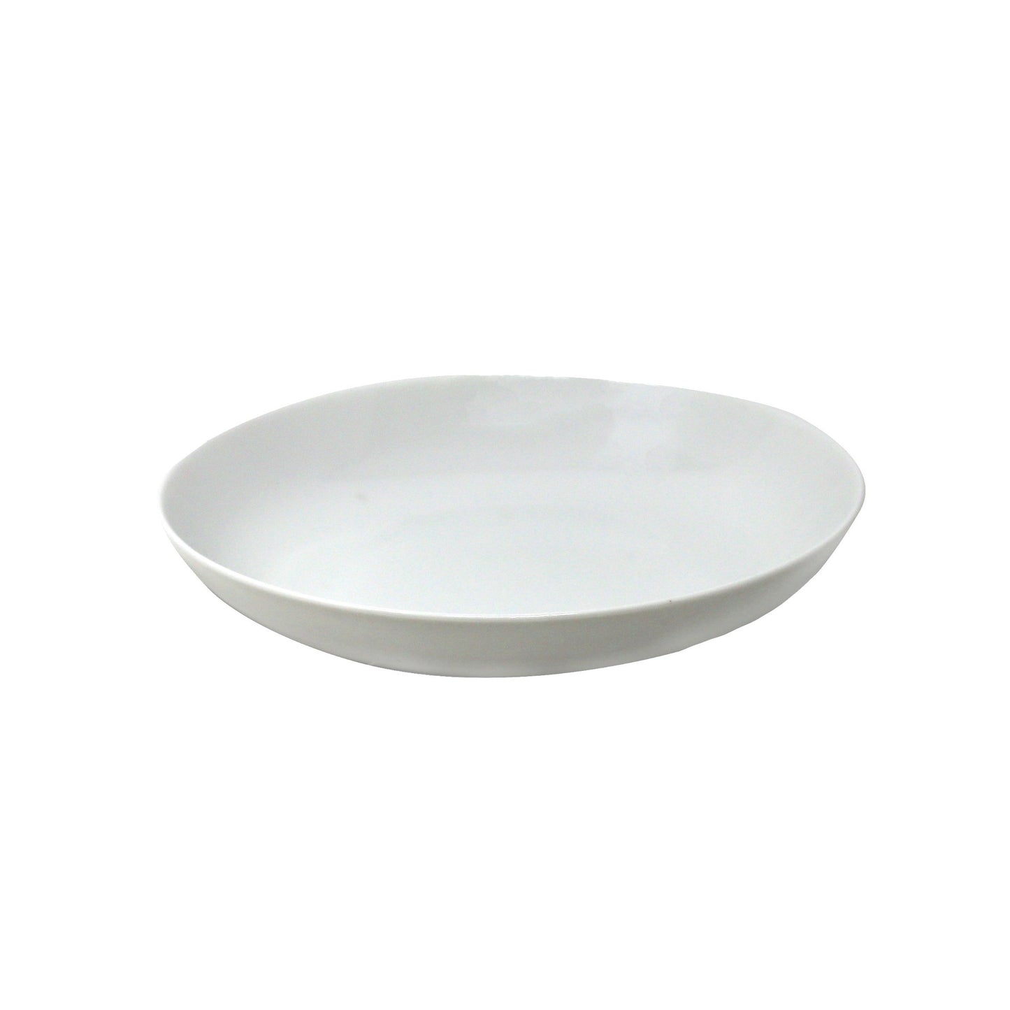 Set of white round soup plates